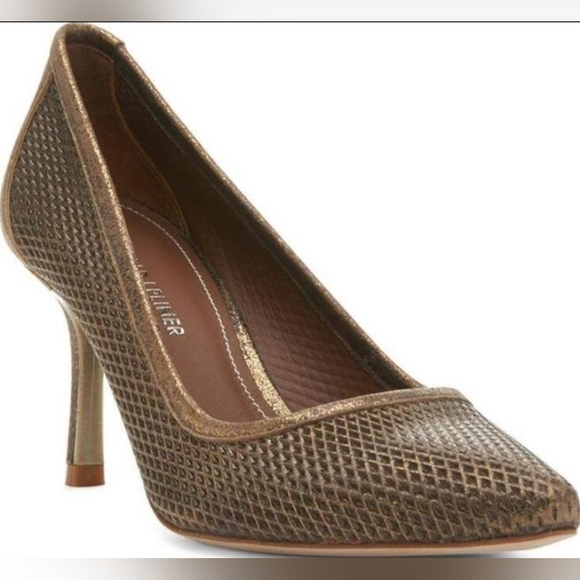 DONALD PLINER Metallic Pewter Torin Laser Cut Leather Heels - Size 8 1/2 - Picture 1 of 8